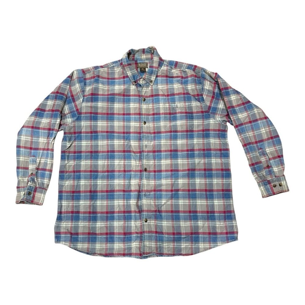 C.F. Schmidt Workwear Mens 2XT Plaid Button-Up Cotton Shirt 2XL Tall Blue Red